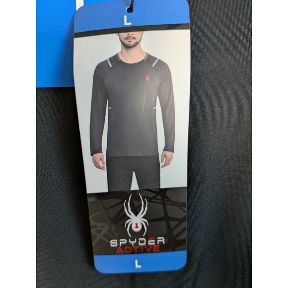 Spyder Active Web Black Mens Long Sleeve Shirt Large Workout Athletic Reflective - Picture 9 of 12